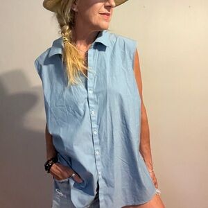 Eddie Bauer Light Blue Sleeveless Button-Down Shirt